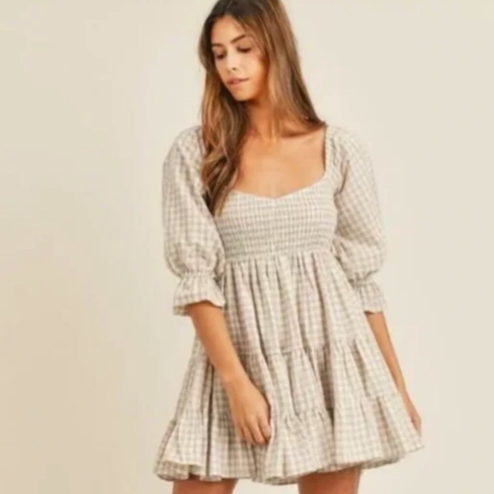 MABEL Smocked Checkered Dress